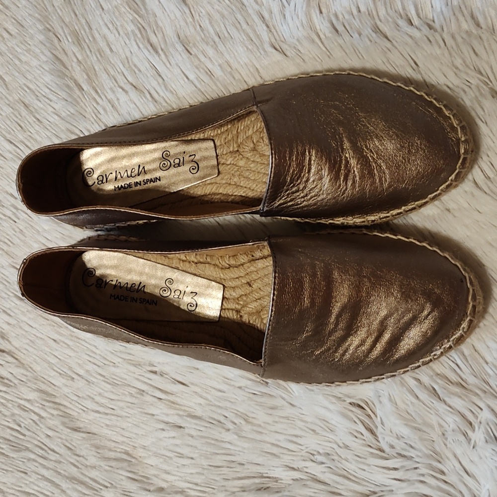Carmen Saiz Metallic Espadrilles Rose Gold Leather Made In Spain Size 7.5 (EU38) - Picture 2 of 12